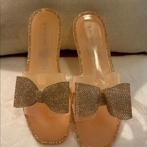 Bamboo Rhinestone Bow Jelly Slides Mules Sandals